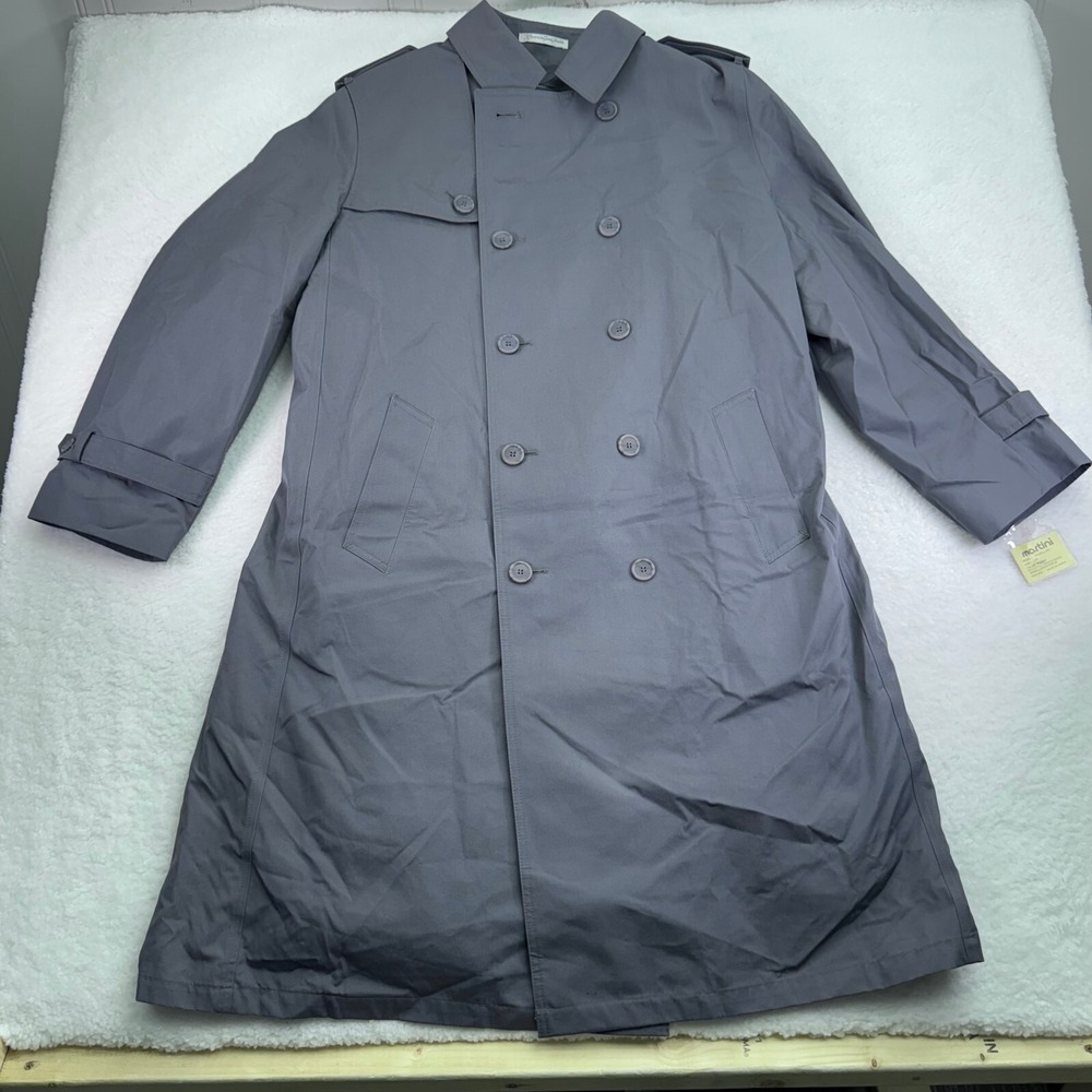 Martini Trench Coat Mens 42L Long Gray Traveller Faux fur Double Breasted Belted